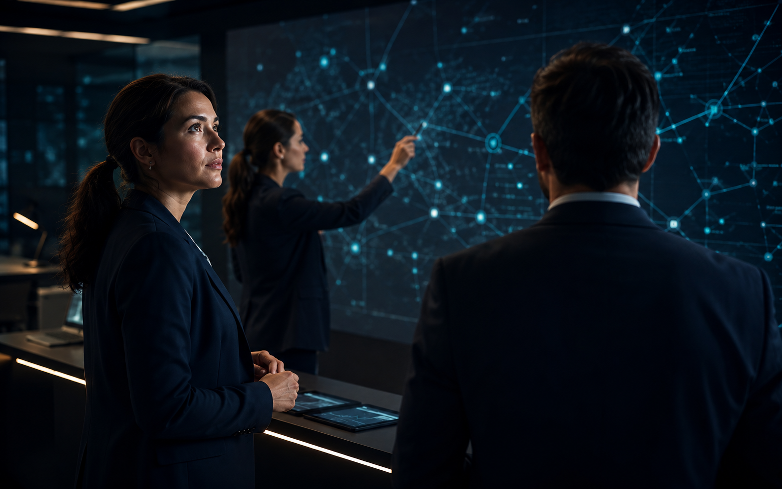 A professional reviewing a connected operations environment